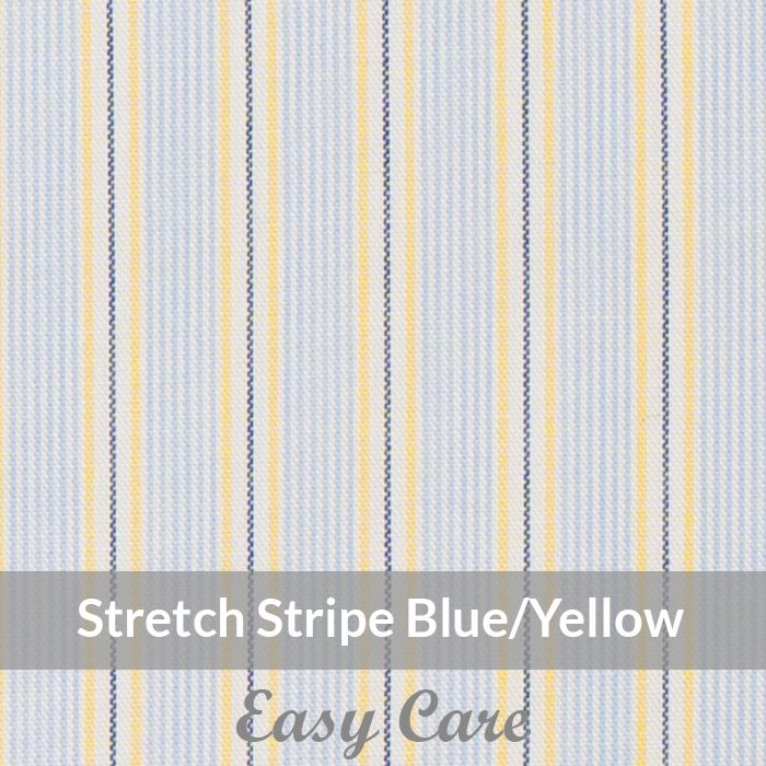 STEH6076 – Light Weight, Blue/Yellow/white Easy Care Stretch Pencil Stripe, Soft Touch